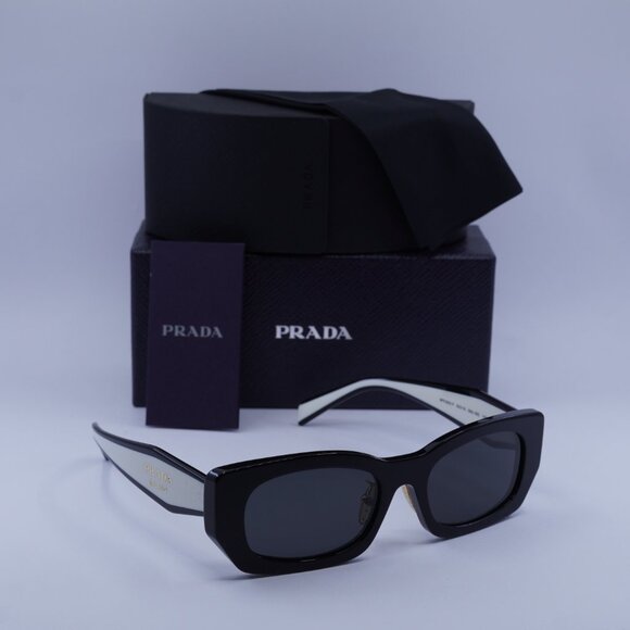 Prada PRB05SF 09Q08Z Sunglasses Black Rectangle Frame, Dark Grey Lenses - Picture 10 of 10